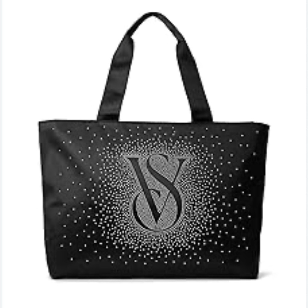 VICTORIA'S SECRET Black and Silver Rhinestone Shine Tote NWT